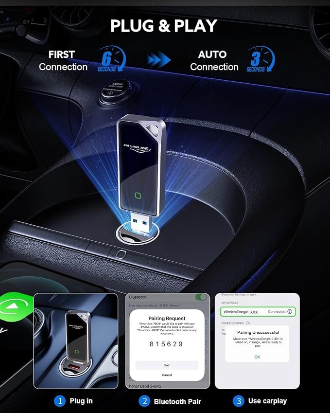 2026 Wireless CarPlay Adapter & Android Auto 2-in-1 Dongle, Powered by A7 Ultra Chip, Bluetooth 5.3, Fast and Stable Wireless Converter for Wired CarPlay, Compatible with iOS 10+ and Android 11+