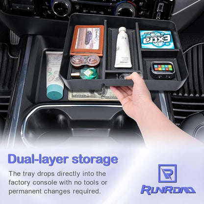 RUNROAD Center Console Organizer Tray Compatible with 2024-2026 Chevy Silverado 2500HD 3500HD Accessories, Armrest Tray For Silverado Middle Console Organizer (NOT Fit Front Triple/Split-Bench Seats)