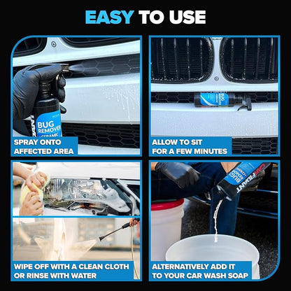 Carfidant Bug Remover for Cars Exterior - Car Bug Cleaner Spray with Ceramic Coating - Removes Bug Splatter & Bird Poop - Safe on Paint, Glass, Plastic, Metal - Windshield Pre Wash - 18 fl oz + Sponge