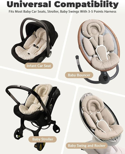 TinlyFinly Infant Car Seat Insert with Extra Cushion for Preemie to Toddler, Reversible Newborn Carseat Insert for Baby Head Body Support, Fits for Stroller, Baby Swing, Bouncer - Dots, Beige