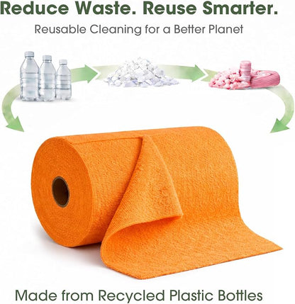 Microfiber Cleaning Cloth Roll–100 Pack, Tear Away Microfiber Towels, Reusable, Washable, Scratch-Free, Kitchen Towels for Car, Home, Kitchen, Glass, Dishes(Honey Orange)