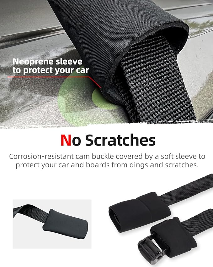 Abahub Soft Roof Rack Pads with 2 Tie Down Straps, 2 Tie Down Ropes, 2 Hood Loops and Storage Bag, for Surfboard, Kayak, Canoe, Heavy Duty Universal Car Roof Racks System