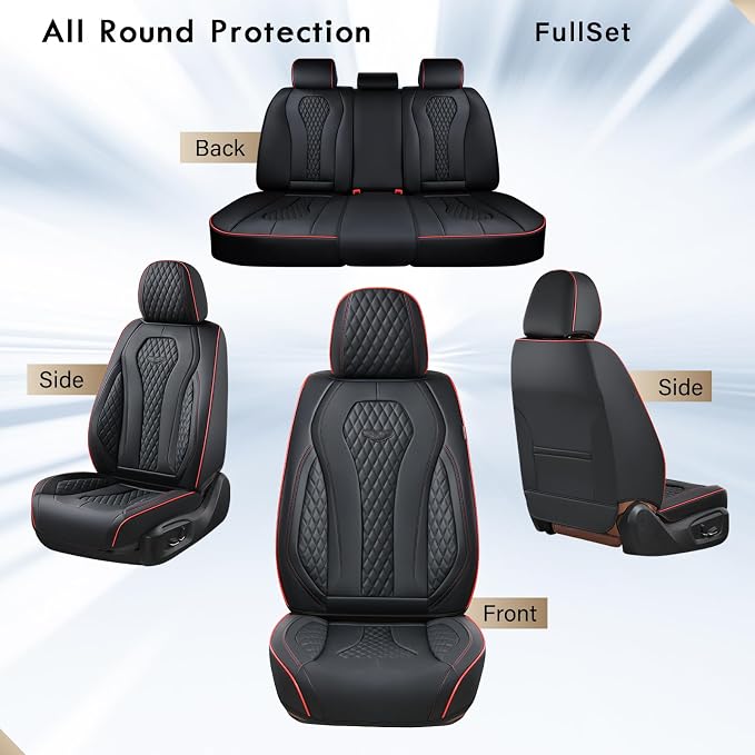 Coverado Car Seat Covers Full Set, Black Seat Covers, Waterproof Car Seat Cover, Car Seat Cushion, Car Seat Covers Front Seats Back Seat Covers, Car Seat Protector Universal Fit Most Cars Red Line