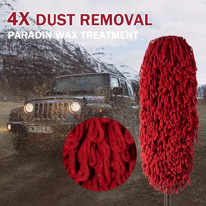 Car Duster Exterior with Extendable Handle, Scratch Free Auto Wash Brush Mop, Interior Detailing Kit for Truck RV Boat - 1PC Wax Cotton Duster, Bright Red
