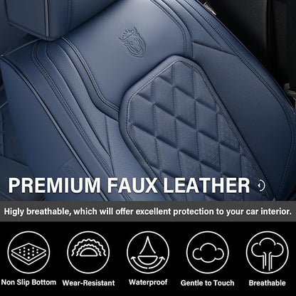 Coverado Car Seat Covers, Front Seat Cover, 2 Pack Luxury Faux Leather Seat Covers for Cars, Waterproof Car Seat Protector, Blue Car Seat Cover, Universal Car Seat Protectors Fit for Most Cars