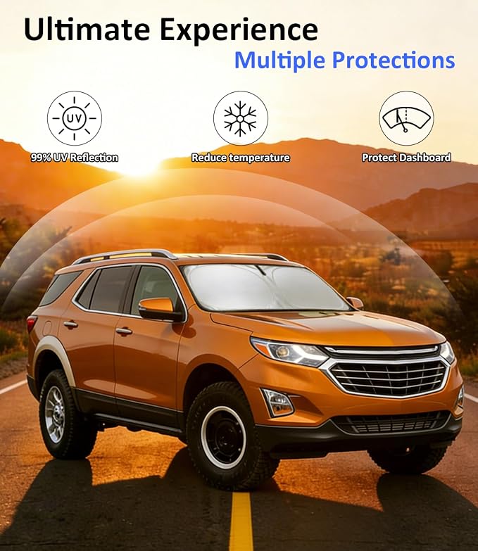 Windshield Sun Shade for Chevrolet Equinox 2018-2024 Accessories, Car Front Window Sun Visor Protector & Heat Shield | 240T Sunshade Protection Blocks UV Rays Keep Your Car Cooler