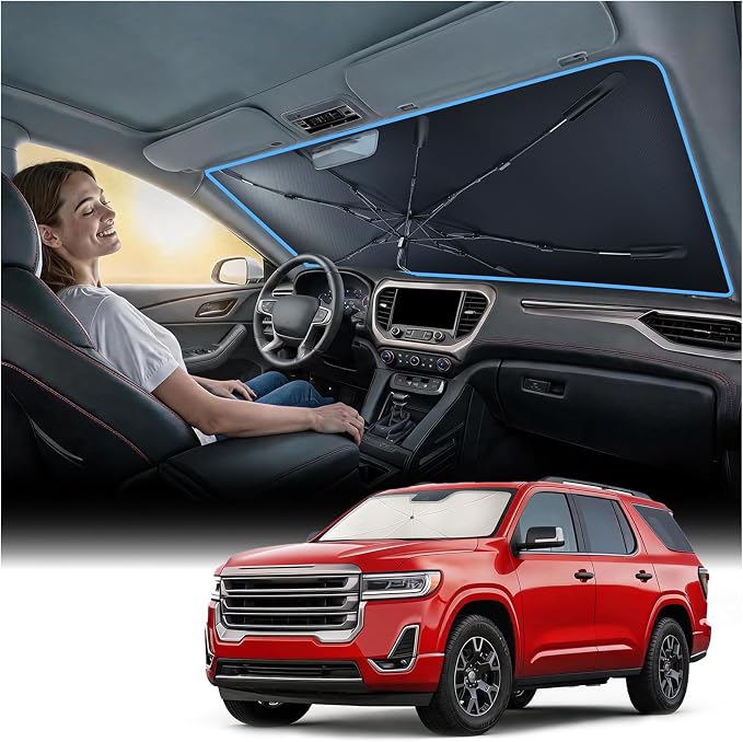 Nmoiss [Vinyl Coating Heat Shield] Windshield Sun Shade Umbrella Custom for GMC Acadia, Protect Car from Sun Rays & Heat Damage Keep Cool and Protect Interior