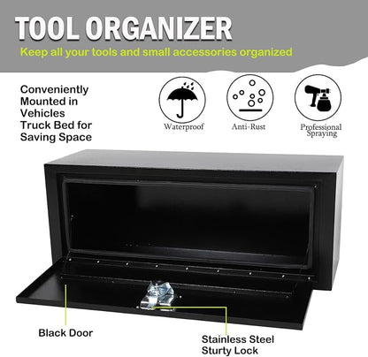 36 Inch Steel Underbody Truck Tool Box with T-Handle Lock, Heavy Duty Contractor Toolbox For Organization And Storage, Job Tool Chest, 36"x 12"x 14" inch Black