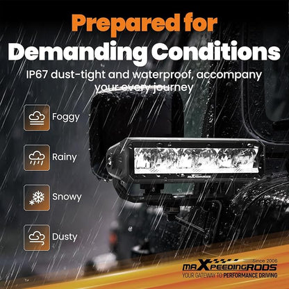 maXpeedingrods 2X 6.7 Inch LED Light Bar, Offroad Lights with Amber/White DRL 60W, 6000LM Spot Fog Lights With Wiring Harness, IP67 Waterproof Pod Lights for Jeep Truck Pickup SUV ATV UTV Motorcycle