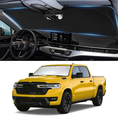 Sun Shade for Ram Windshield Sunshade for 2019-2025 Dodge Ram 1500 2Dr RegularCab, 4Dr QuadCab, CrewCab MegaCab Accessorie Front Window Cover Suncreen Shield Sun Visor Protector Keep Interior Cool