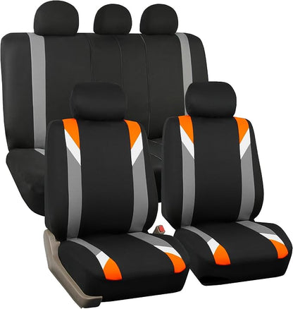 FH Group Premium Modernistic Flat Cloth Car Seat Covers – Universal Fit, Washable Seat Covers for SUV Sedan Van, Orange, Full Set