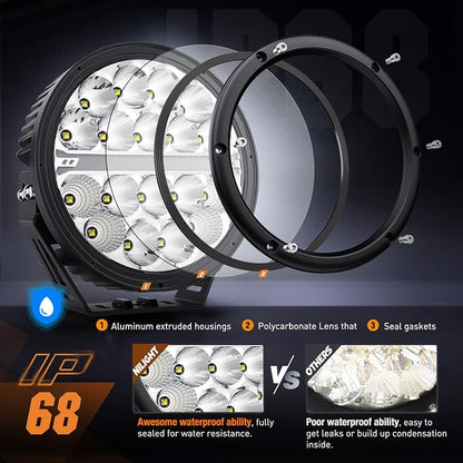 Nilight LED Offroad Driving Lights with Amber DRL 2PCS 7 Inch Round 90W IP68 Spot Flood Combo Work Light Bar with 12 AWG DT Connector Wiring Harness Kit for 4x4 Truck ATV UTV SUV