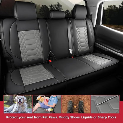FREESOO Tundra Seat Covers 2007-2013, Fit for Toyota Tundra Crewmax Cab 5 Seats, Custom Truck Seat Covers with Waterproof Faux Leather BlackGrey