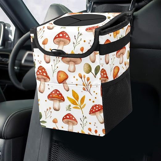 Car Trash Can – Multi-Purpose, Lightweight and Portable with Durable Water-Resistant Coating, No Installation Required, Practical and Ample Capacity, Variety of Colors.Mushroom