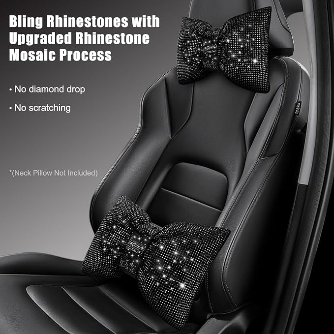 surpassme Rhinestone Lumbar Support Pillow for Car, Bling Back Support Pillow/Cushion Car Accessories for Women(Black)