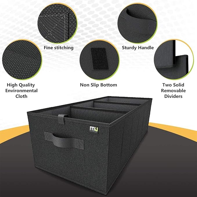 MIU COLOR Trunk Organizer for SUV, Car Organizer, Collapsible Trunk Organizer for Car, Non-Slip Bottom, Storage Organizer for Sedans, Van, Jeep, Grocery, Large 3 Compartments, Black 32"×13"×10.6"