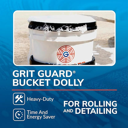 GRIT GUARD Bucket Dolly with Wheels - Rolling Detailing Wash Bucket with 5 Wheels and 2 Locking Casters Compatible with 2.5, 4, 5 and 6 Gallon Buckets (Silver, 2" Red Casters) - Made in the USA