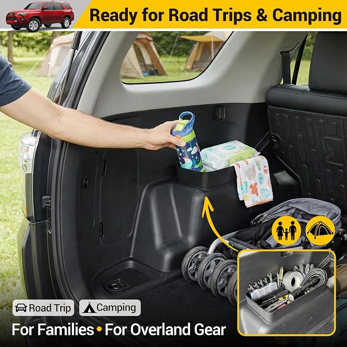 Rear Trunk Organizer for 2010-2024 Toyota 4Runner 5-Seat 2nd Row Accessories, Storage Bin Trunk Side Storage Box Cargo Tray for 10-24 4 Runner(Upper Side,Not for 7-Seat)