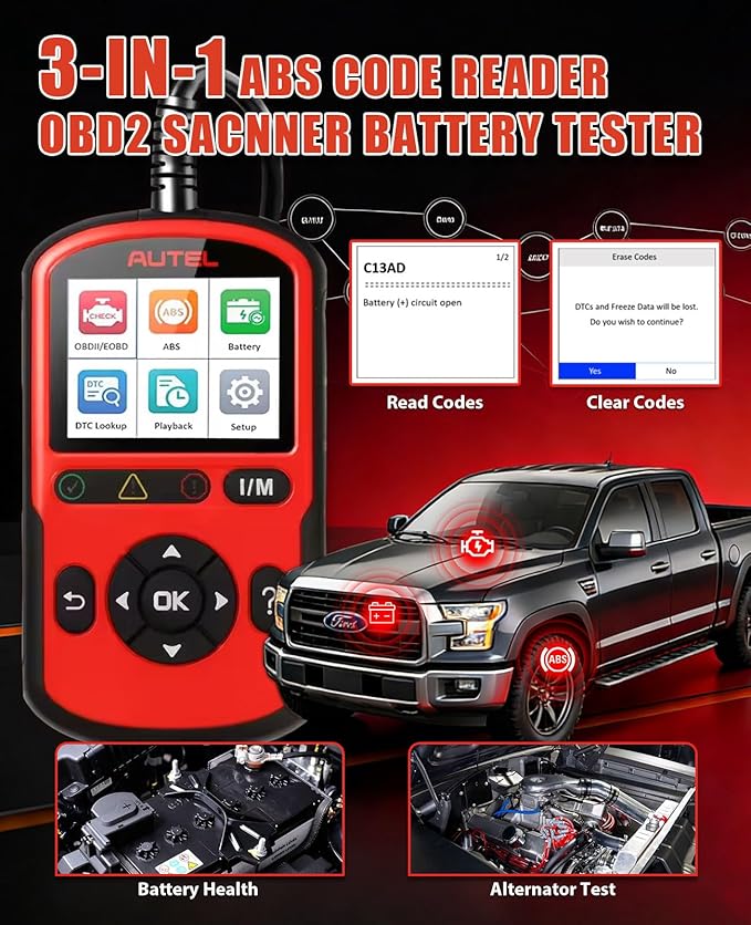 Autel OBD2 Scanner AutoLink AL549: Check Engine Code Reader ABS Diagnostic Tool, Universal Car Battery & Alternator Test, Upgrade Ver. of Autel AL519 MaxiLink ML519 OBDII CAN Diagnostic Scan Tool