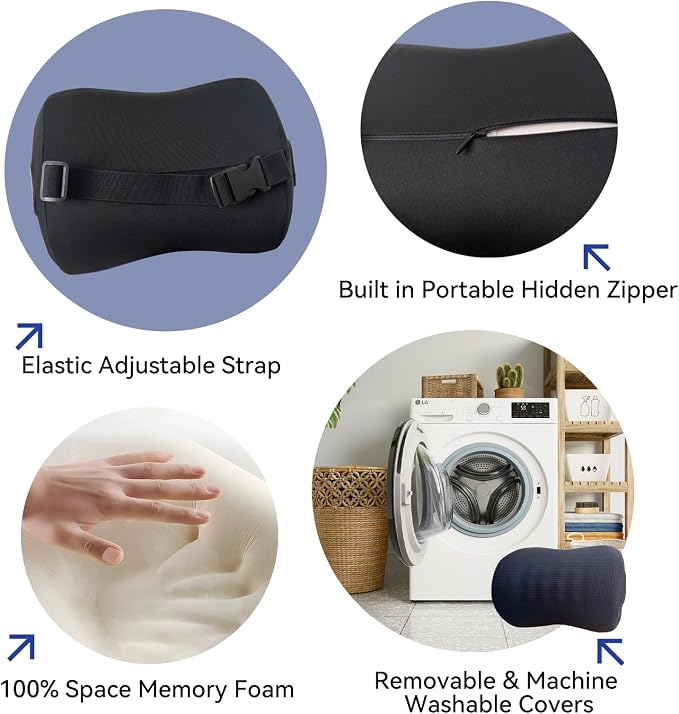 Super Useful Car Headrest Pillow, Car Pillow for Driving with Adjustable Strap, 100% Memory Foam Neck Pillow, Ergonomic Design - Car Neck Pillow(Black, 2 Pack)