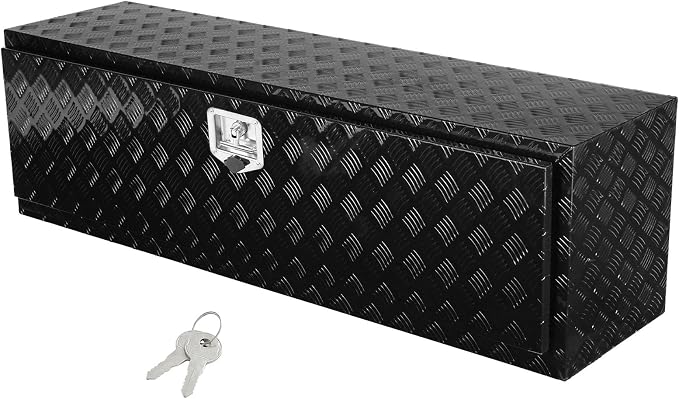 VEVOR Underbody Truck Box, 60" x 17" x 18" Pickup Storage Box, Heavy Duty Aluminum Diamond Plate Tool Box with Lock and Keys, Waterproof Trailer Storage Box with T-Handle Latch for Truck, Van, Trailer