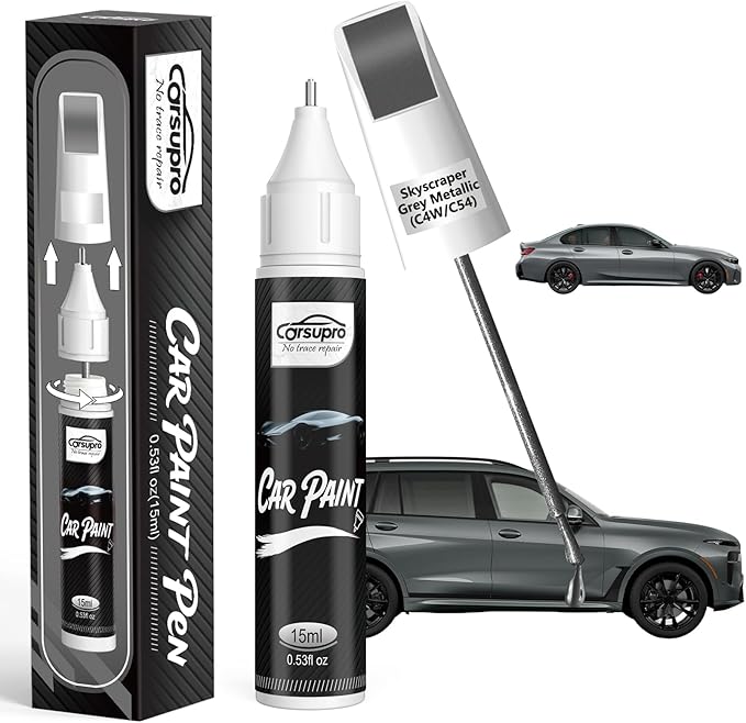 Skyscraper Grey Metallic(C4W/C54) for BMW Touch Up Paint Pen, 2 in 1 Car Scratch Remover with Pen Tip and Brush, Precise Color Match for Car Paint Scratch Repair, Quickly and Easily Fix Chips and Nicks