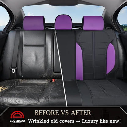 Coverado Air Mesh Seat Cover, Car Seat Cover Rear Seats, 3D Breathable Seat Protectors Sports Carbon Fiber Design Airbag Compatible Comfort Universal for Most Cars, Van,Trucks, SUV, Black&Purple