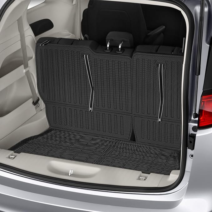 Floor Mats for Chrysler Pacifica 2017 2018 2019-2025, for Voyager 2020-2025(ONLY Gas), 7/8 Seaters,TPE All Weather Protection Custom Fit Floor Mats & Seatback Mat & Cargo