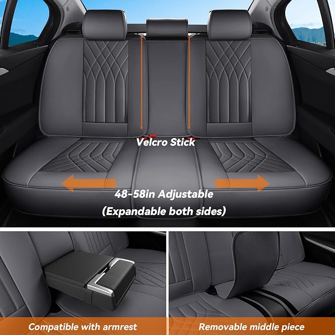 Full Coverage Car Seat Covers Full Set Waterproof, Luxury Leather Automotive Seat Covers Car Seat Protector, Front & Rear Seats Cover Sets Universal Fit for Most Vehicles Sedans SUVs, Gray