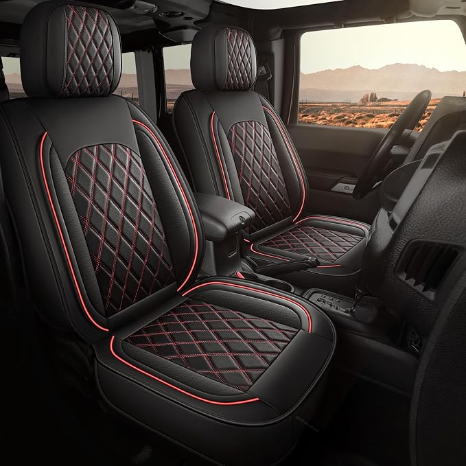 MIROZO Tacoma Seat Covers Full Set,Leather Truck Seat Covers Breathable Car Seat Covers Fits for 2005-2015 Toyota Tacoma Crew Cab,Black and Red