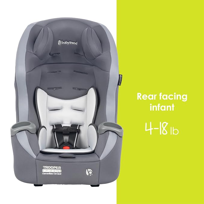 Baby Trend Trooper™ Slim 3-in-1 Convertible Car Seat, Dash Grey – Slim Fit, 3-in-1 Growth Modes, Lightweight Design, Adjustable Comfort Padding