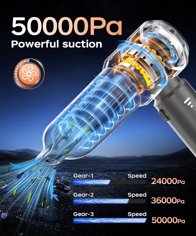 VNOST Car Vacuum,3 Suction Modes,Portable Mini Cordless Cleaner with 50000pa Suction Power,Type-C Charge,Handheld Vacuum for Home,Car,Birthday Gifts for Men Dad Husband (Black and Gold)