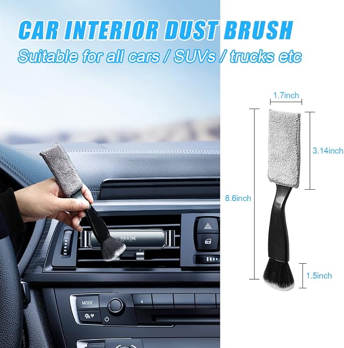 Ziciner 1 PC Double Head Brush for Car Clean, Soft Auto Interior Duster Detailing Brushes, Universal Vehicle Dashboard Screen, Air Vents, Computer etc Cleaning Tool Accessories (Black)