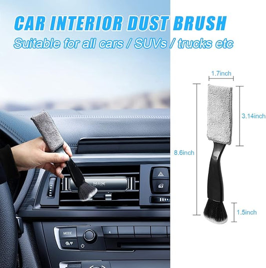 Ziciner 1 PC Double Head Brush for Car Clean, Soft Auto Interior Duster Detailing Brushes, Universal Vehicle Dashboard Screen, Air Vents, Computer etc Cleaning Tool Accessories (Black)