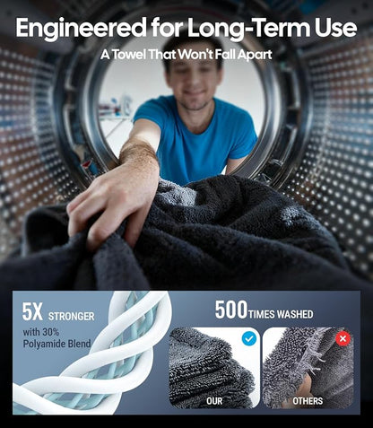 Wigoo Microfiber Car Drying Towels 36" x 24" [1300GSM Ultra-Absorbent, No Streaks & Scratches] Dual-Sided Edgeless Cleaning Towel with Twisted Loop, for Auto Detailing, Car, SUV, Truck (3-Size Set)