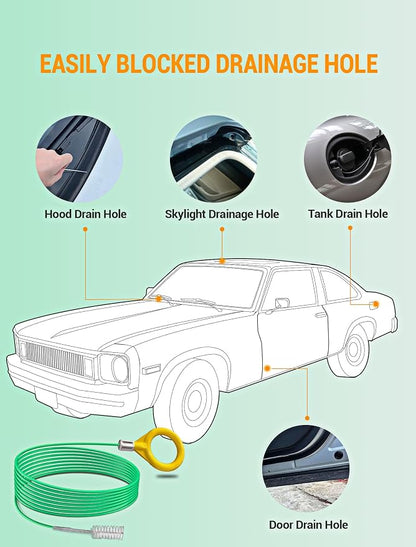 Auto Sunroof Cleaning Tool, 120 Inch Long Flexible Pipe Brush, Tube Cleaner Brush with 1 PC 7.9 Inch Drain Brush, Slim Drain Dredging Brush Perfect for Car Sunroof, Windshield Wiper Drain Hole