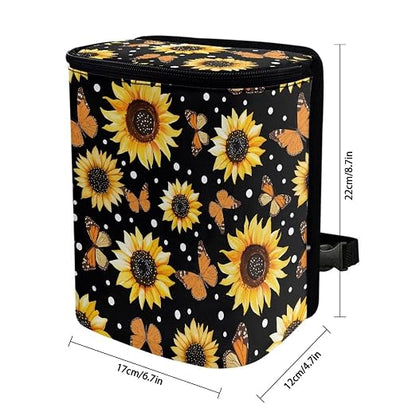 BIGCARJOB Sunflower Car Trash Bin Car Trash Can Bags Butterflies Print Hanging Accessories Trash Can Storage Bag for Women Girly Cute Car Trash Can with Lid Collapsible