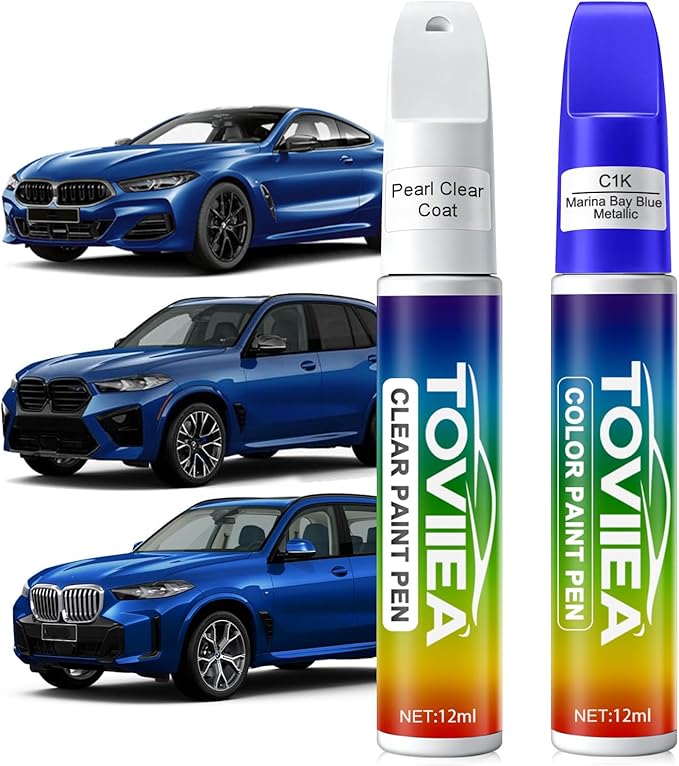 Marina Bay Blue Metallic(C1K) Touch Up Paint Compatible with BMW,2-In-1 Car Scratch Remover Pen,Car Paint Scratch Repair Kit for Scratches,Chips & Nicks,2-PCS SET