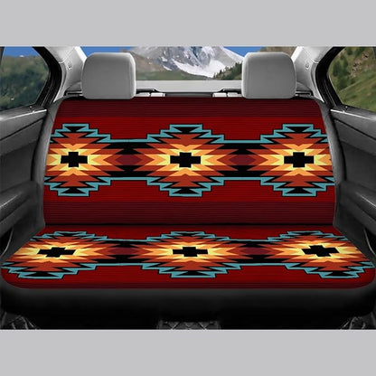 Southwest Native American Tribal Car Seat Covers Full Set,Aztec Red Print Navajo Design Vehicle Front Rear Bench Cushion Protectors Auto Interior Accessories Universal Fit for Trucks Sedans