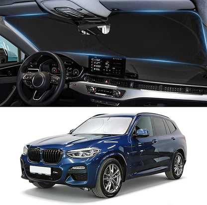 Sunshade for X3 Windshield Sun Shade Custom Fit for 2011-2015 2016 2017 BMW X3 Accessories Foldable Front Window Shield Cover Sun Visor Protector Automotive Interior Protector Block UV Rays
