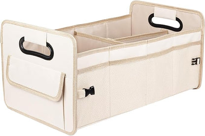 JiatuA Car Trunk Organizer, Car Organizers and Storage Collapsible Multi Compartment Container Box, Adjustable Car Accessories for SUV Sedan Truck, Standard Size, Beige
