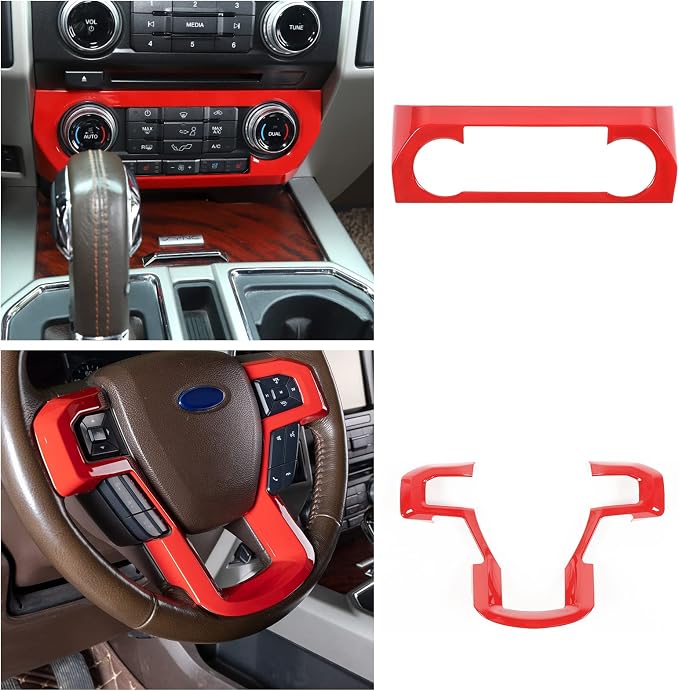 JeCar 11PCS Interior Decoration Trim Kit for Ford F150 2015-2020 Steering Wheel & Center Console Trim Dashboard & Rear Air Conditioner Vent Cover (Red)