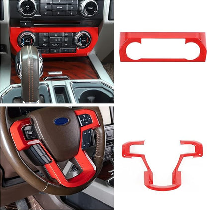 JeCar 11PCS Interior Decoration Trim Kit for Ford F150 2015-2020 Steering Wheel & Center Console Trim Dashboard & Rear Air Conditioner Vent Cover (Red)