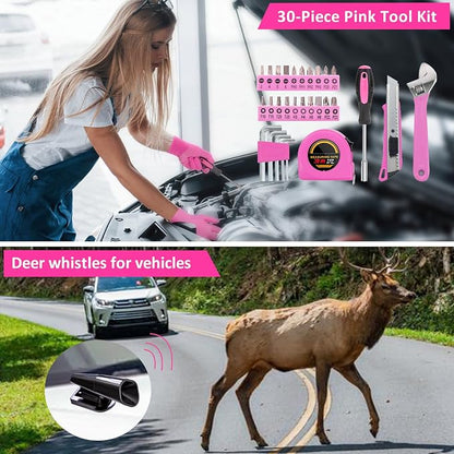 Car Emergency Kit with Portable Air Compressor - Roadside Emergency Kit for Vehicles, Winter Car Safety Roadside Assist Kit, Emergency Car Kit for Teen Girl and Ladies M-75
