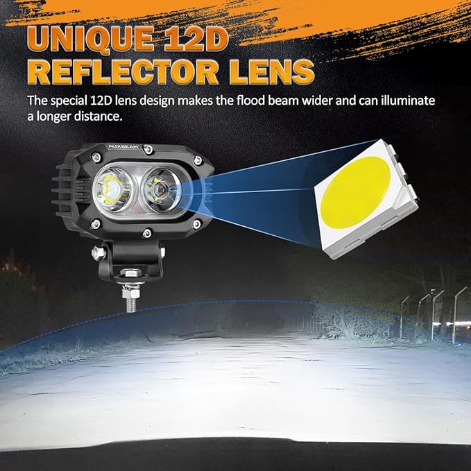 Auxbeam 4 Inch LED Pod, Square Pod Light with 5050 LED White Flood Beam Offroad Driving Fog Light with Wiring Harness for Jeep Wrangler Truck Pickup SUV ATV UTV (2 Pcs)