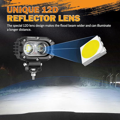 Auxbeam 4 Inch LED Pod, Square Pod Light with 5050 LED White Flood Beam Offroad Driving Fog Light with Wiring Harness for Jeep Wrangler Truck Pickup SUV ATV UTV (2 Pcs)