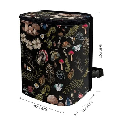 Auto Trash Can, Dark Wild Mushroom Ferns Printed, Manual-Lift, 14"W x 14"H x 14"D