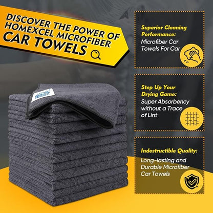 HOMEXCEL Grey Microfiber Cleaning Cloth 20 Pack 11.5 x 11.5 inch Microfiber Towels for Cars Ultra Absorbent Car Washing Cloth Lint Free Streak Free Cleaning Rags for Car Kitchen Window