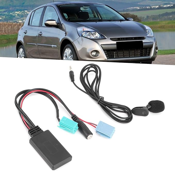 Bluetooth Audio Adapter,DC12V 6Pin Bluetooth Audio Cable Car Stereo AUX-in Adapter with Microphone ABS Fit for Clio/Espace/Megane