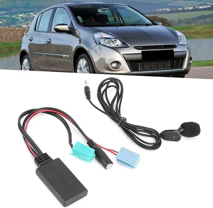 Bluetooth Audio Adapter,DC12V 6Pin Bluetooth Audio Cable Car Stereo AUX-in Adapter with Microphone ABS Fit for Clio/Espace/Megane